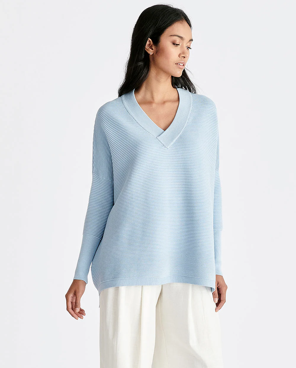Jersey Canalé cuello pico azul celeste Paisie London - Imagen 5