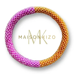 Pulsera nepalí bicolor rosa oro