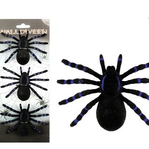 BROMA DE ARAÑA CON PELILLO DE 8CM EN BLISTER DE 3 UNIDADES NEGRA Y MORADA. 210576