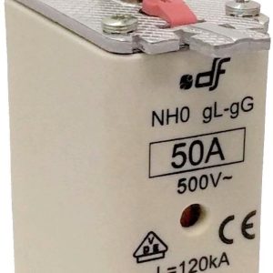 FUSIBLE DE CUCHILLA NH0 DE 50A. CLASE gG. INDICADOR SUPERIOR Y 120kA. DE PODER DE CORTE.