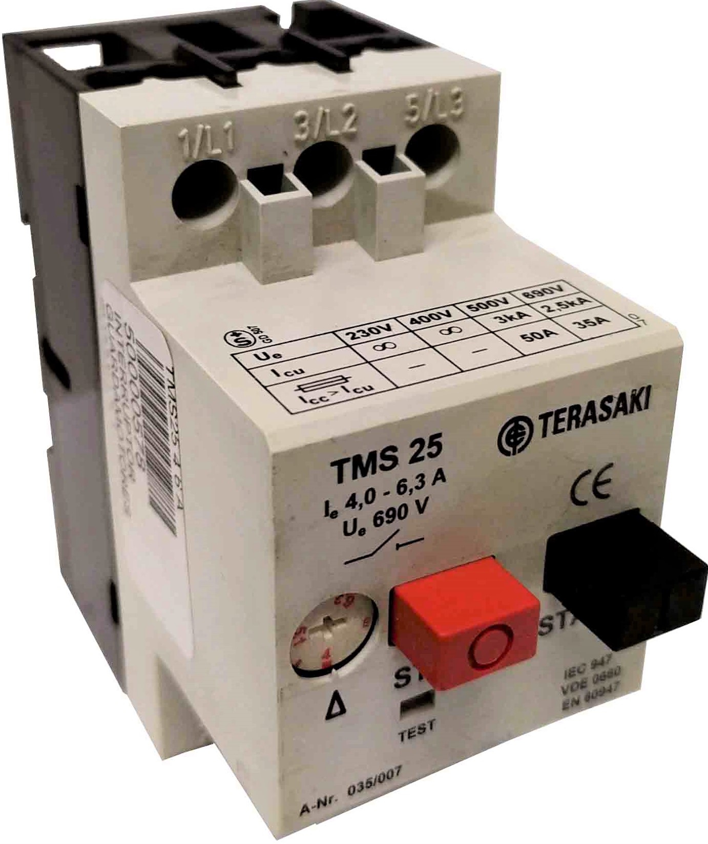 INTERRUPTOR GUARDAMOTORES TMS 25 – 4.0 – 6.3A. 690V. TERASAKI 035/007. - Imagen 2