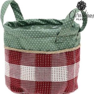 CESTA DE TELA A CUADROS Y LUNARES CON ASAS DE 18CM. PARA DECORACION NAVIDEÑA. 46876 ATOSA