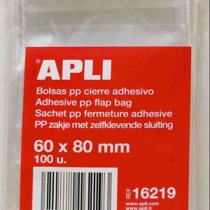 BOLSAS DE CIERRE ADHESIVO DE 60X80MM. DE POLIPROPILENO BLISTER CON 100 UNIDADES MARCA APLI.