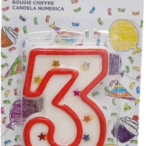 VELA NUMERICA PARA CUMPLEAÑOS EL NUMERO 3 DE 7,5CM.