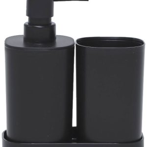 SET DE BAÑO DE 3 PIEZAS DE PLASTICO NEGRO CON DOSIFICADOR DE BERILO 89407.