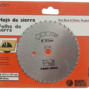 DISCO DE SIERRA CIRCULAR DE Ø 12.7 X 127MM. Y 80 DIENTES. DE ACERO PARA CORTES FINOS EN MADERA. DE BLACK&DECKER A7571.