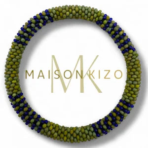 Pulsera nepalí verde oliva líneas azules B53