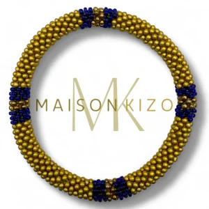 Pulsera nepalí dorado mostaza línea azul B38