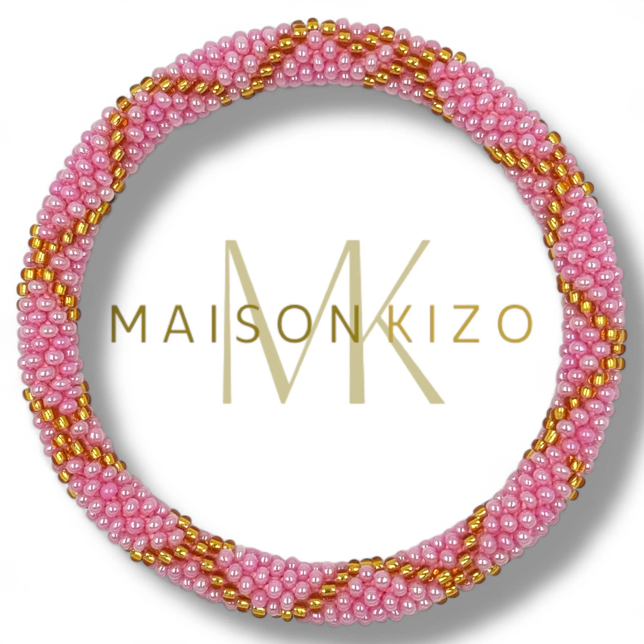 Pulsera nepalí rosa cordon oro cruzado - Imagen 2