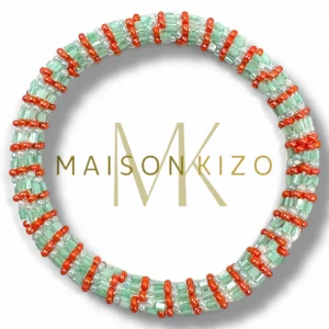 Pulsera nepalí aqua rayitas coral