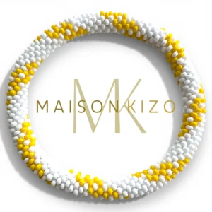 Pulsera nepalí blanco cordón amarillo