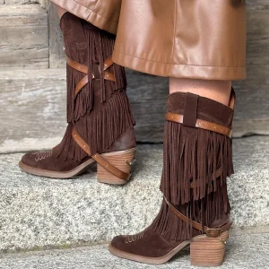 Bota flecos hebillas chocolate Nemonic
