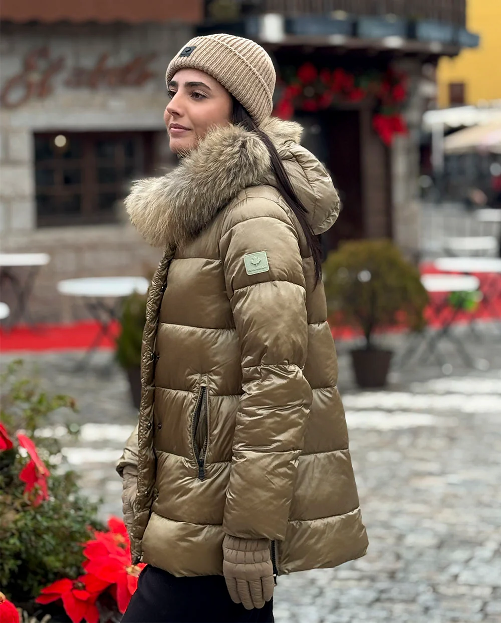 Chaqueta Koves mid beige satén Canadian Classics - Imagen 9