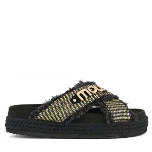 MOU criss-cross rope sandalia rafia negro