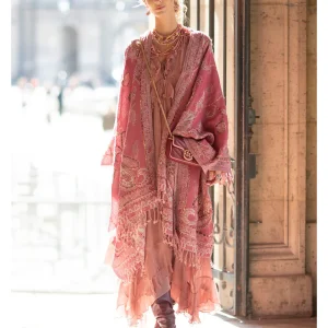 Poncho lana bordado rosa Poc a Poc