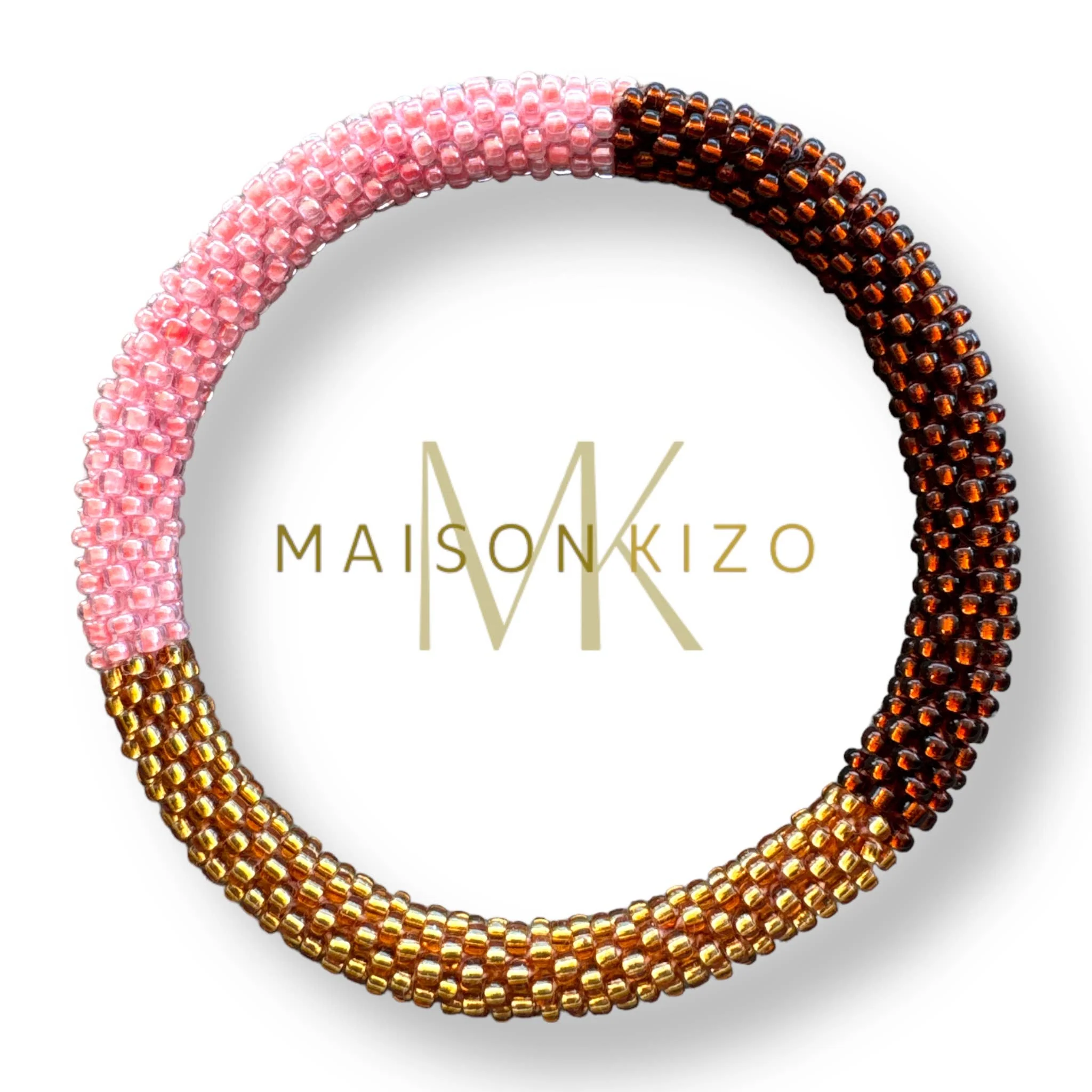 Pulsera nepalí rosa oro marrón - Imagen 2