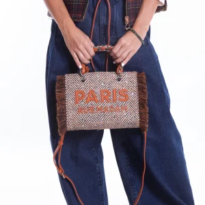 Bolso Mini Tote Harris textura lana marrón Rue Madam Paris