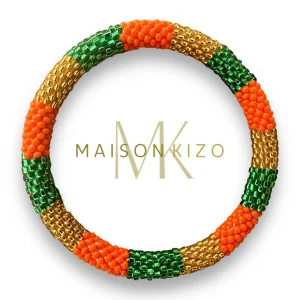 Pulsera nepalí rayas verde-naranja-oro