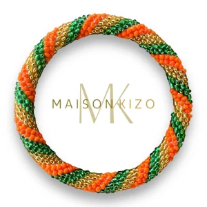 Pulsera nepalí cordones verde-naranja-oro