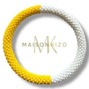 Pulsera nepalí bicolor blanco amarillo