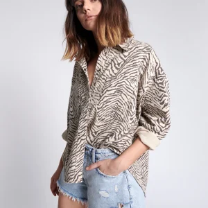 Sobrecamisa denim animal print Zebra Daria -One Teaspoon-